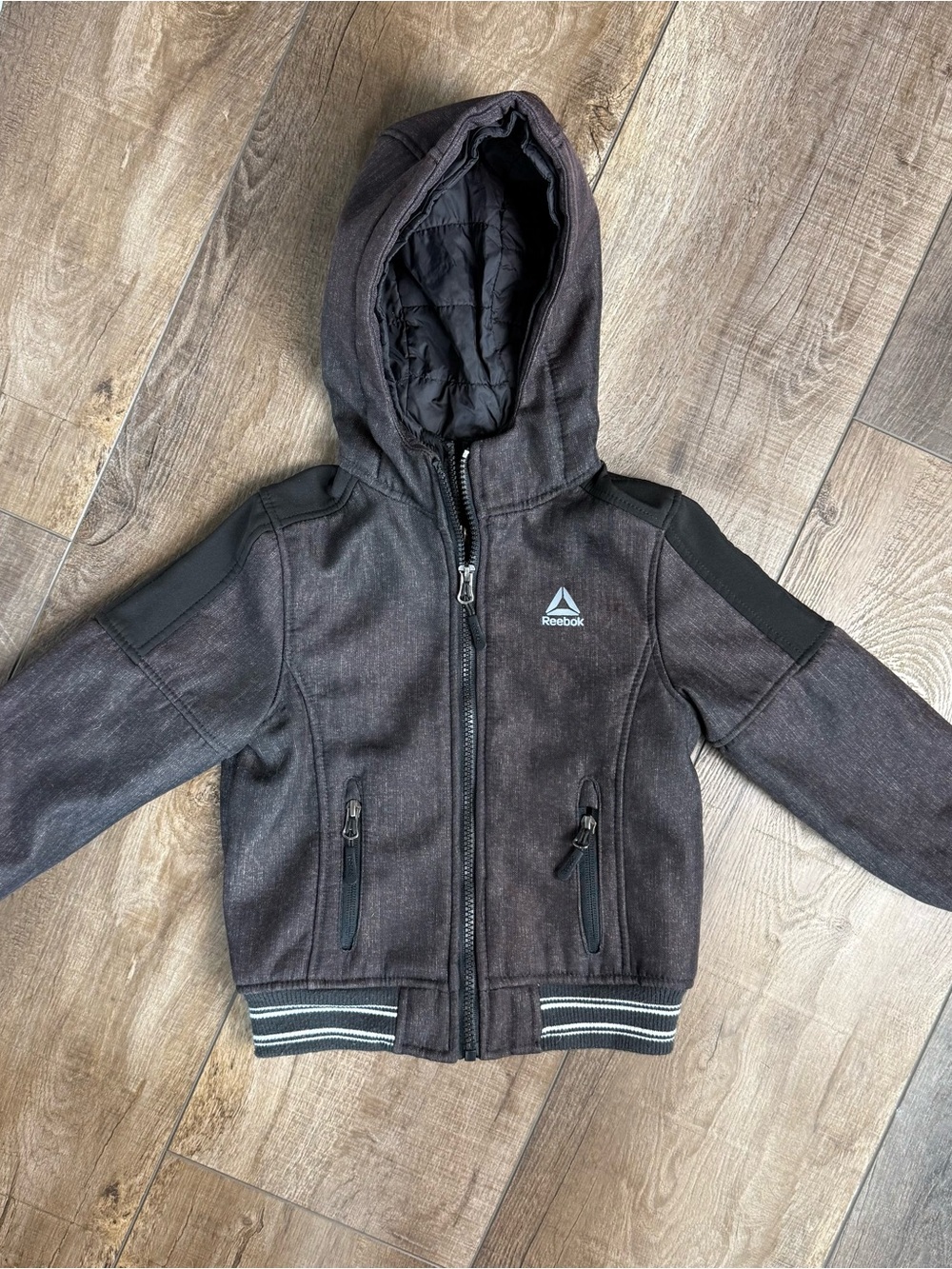 Reebok Boys 4T Fleece Lined Hybrid Jacket | Hooded Softshell EUC